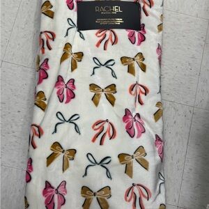Rachel White Blanket with Pink, Brown, and Black Bows